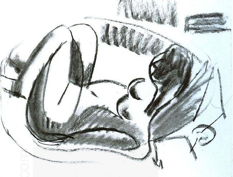 Ernst Ludwig Kirchner Reclining nude in a bathtub with pulled on legs - black chalk China oil painting art
